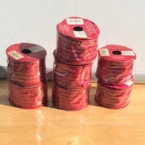 7 (Seven) Vintage Individual Holiday Home Red Wire Edged Ribbon Wrap
